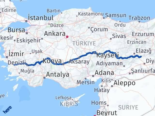 Aydın Alacakaya Elazığ Arası Kaç Km - Yol Haritası