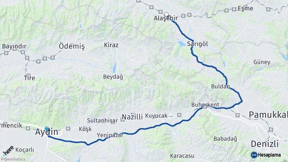 Aydın Alaşehir Manisa Arası Kaç Km - Yol Haritası