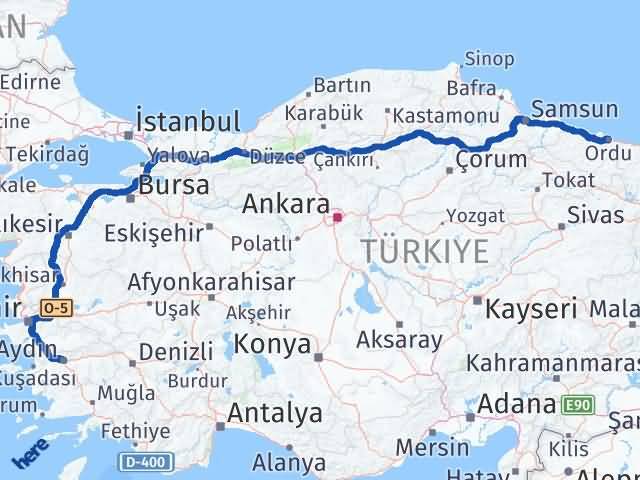 Aydın Altınordu Arası Kaç Km - Yol Haritası
