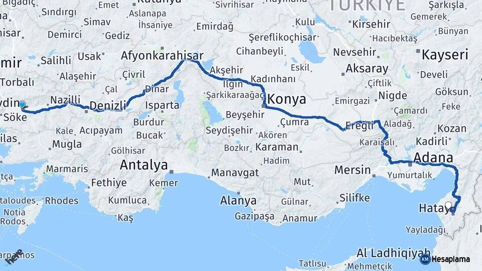 Aydın Antakya Hatay Arası Kaç Km - Yol Haritası