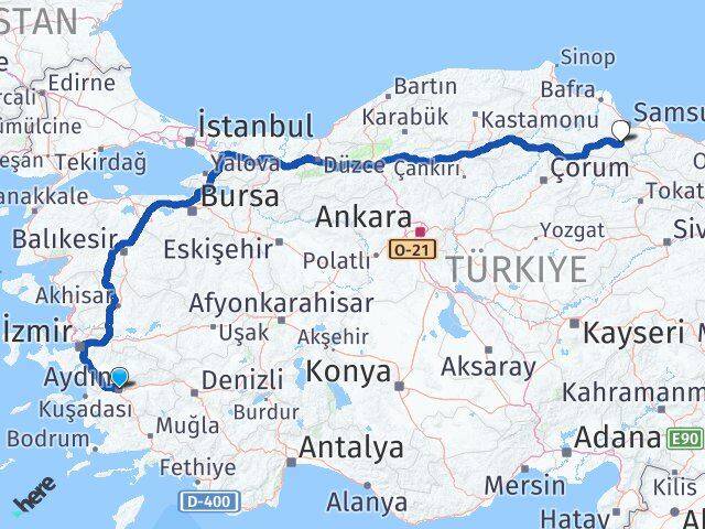 Aydın Asarcık Samsun Arası Kaç Km - Yol Haritası
