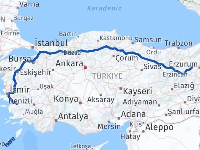 Aydın Aşkale Erzurum Arası Kaç Km - Yol Haritası