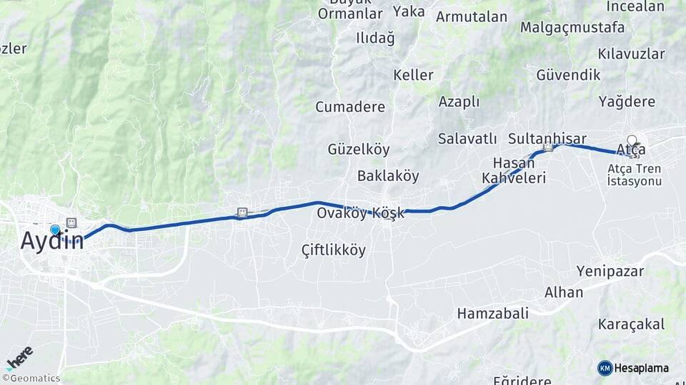 Aydın Atça Sultanhisar Arası Kaç Km - Yol Haritası