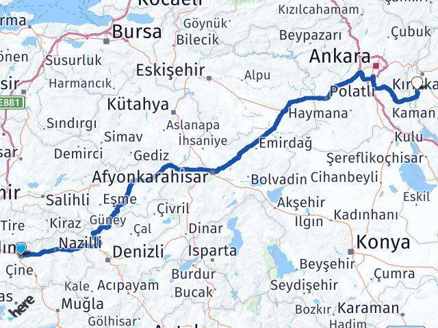 Aydın Bahşili Kırıkkale Arası Kaç Km - Yol Haritası