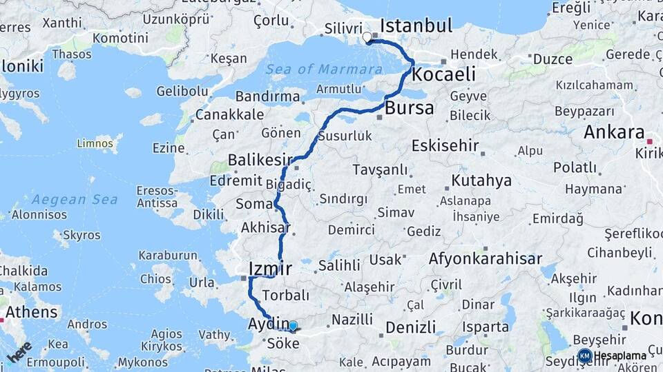 Aydın Bakırköy İstanbul Arası Kaç Km - Yol Haritası