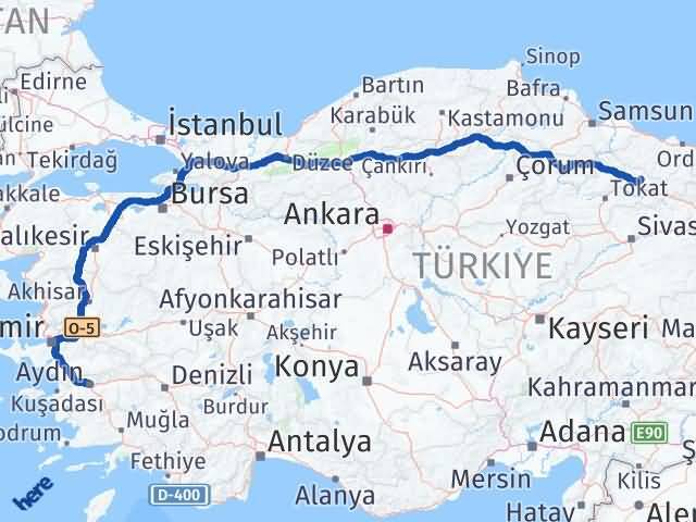 Aydın Başçiftlik Tokat Arası Kaç Km - Yol Haritası