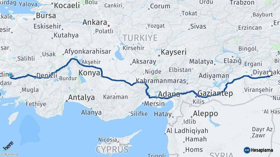 Aydın Batman Arası Kaç Km - Yol Haritası