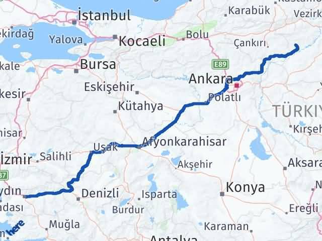 Aydın Bayat Çorum Arası Kaç Km - Yol Haritası