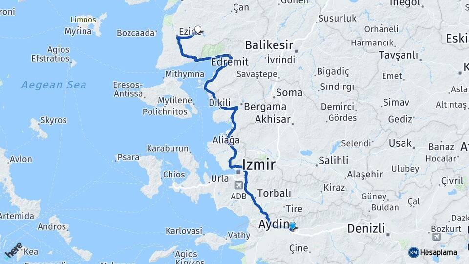 Aydın Bayramiç Çanakkale Arası Kaç Km - Yol Haritası