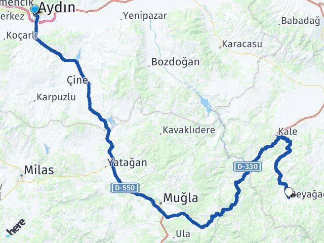 Aydın Beyağaç Denizli Arası Kaç Km - Yol Haritası