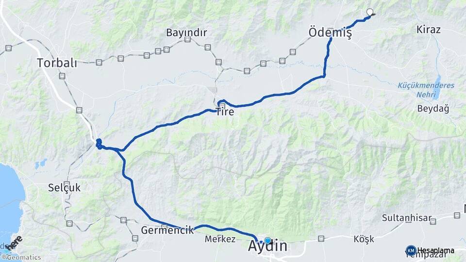 Aydın Birgi Ödemiş İzmir Arası Kaç Km - Yol Haritası