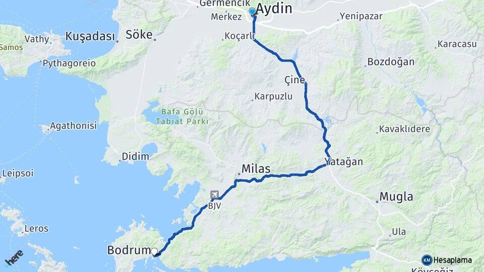 Aydın Bodrum Muğla Arası Kaç Km - Yol Haritası