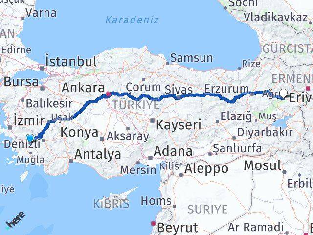Aydın Bozdoğan Ağrı Arası Kaç Km - Yol Haritası