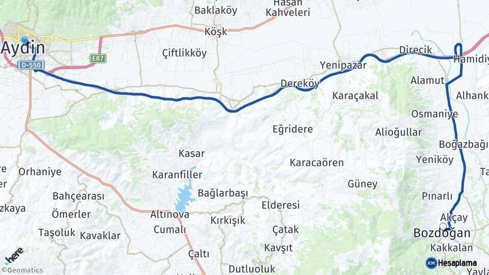 Aydın Bozdoğan Arası Kaç Km - Yol Haritası