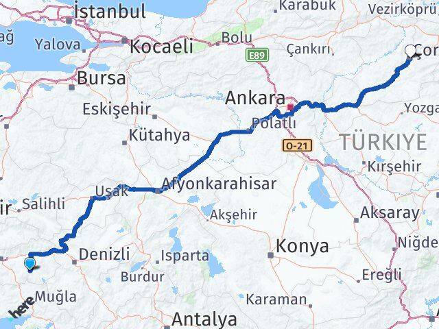 Aydın Bozdoğan Çorum Arası Kaç Km - Yol Haritası
