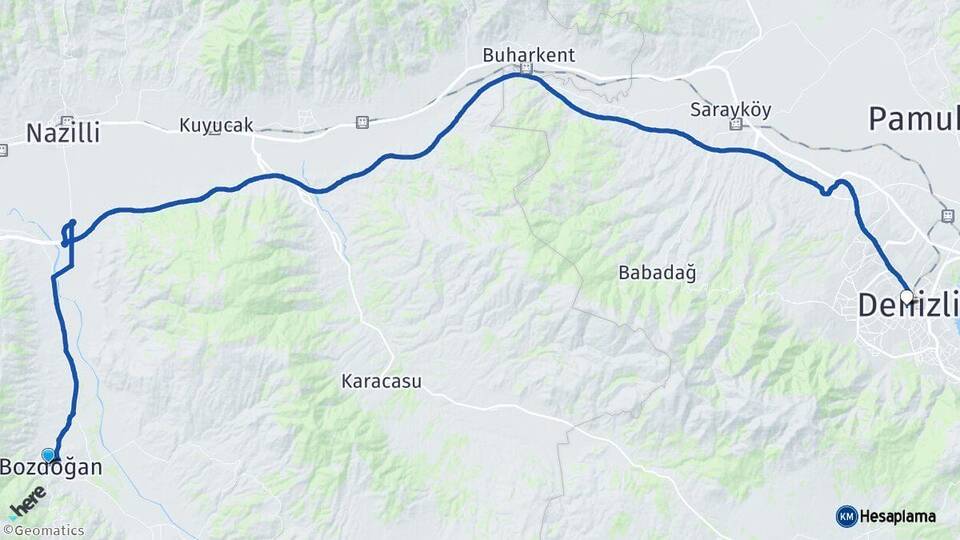 Aydın Bozdoğan Denizli Arası Kaç Km - Yol Haritası