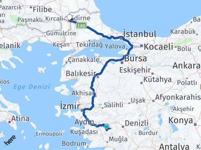 Aydın Bozdoğan Edirne Arası Kaç Km - Yol Haritası