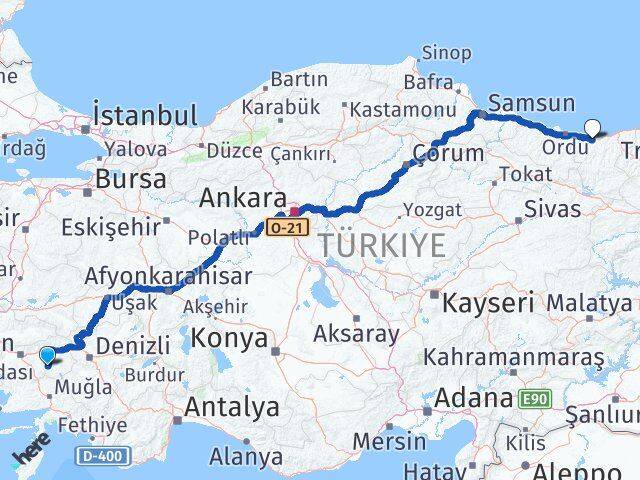 Aydın Bozdoğan Giresun Arası Kaç Km - Yol Haritası