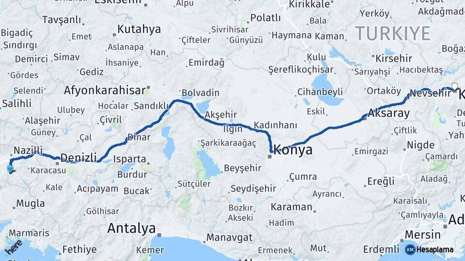 Aydın Bozdoğan Kayseri Arası Kaç Km - Yol Haritası