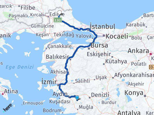 Aydın Bozdoğan Kırklareli Arası Kaç Km - Yol Haritası