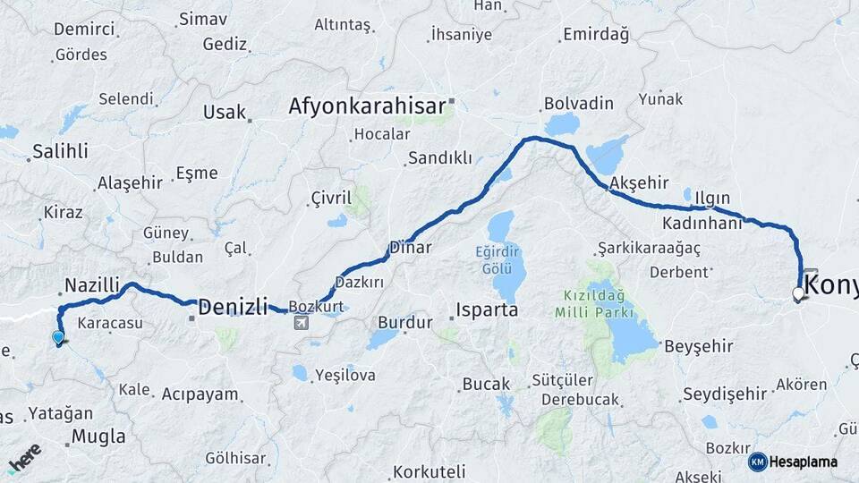 Aydın Bozdoğan Konya Arası Kaç Km - Yol Haritası