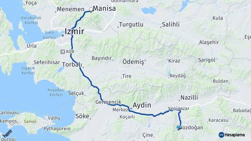Aydın Bozdoğan Manisa Arası Kaç Km - Yol Haritası
