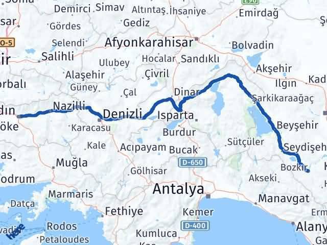 Aydın Bozkır Arası Kaç Km - Yol Tarifi