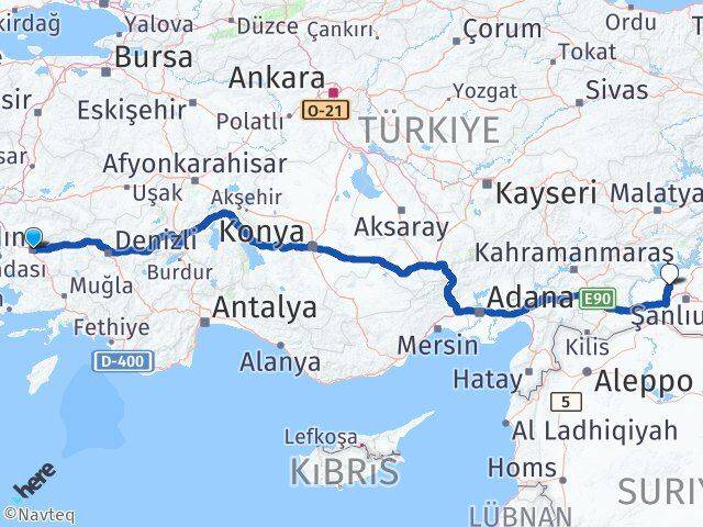 Aydın Bozova Şanlıurfa Arası Kaç Km - Yol Haritası