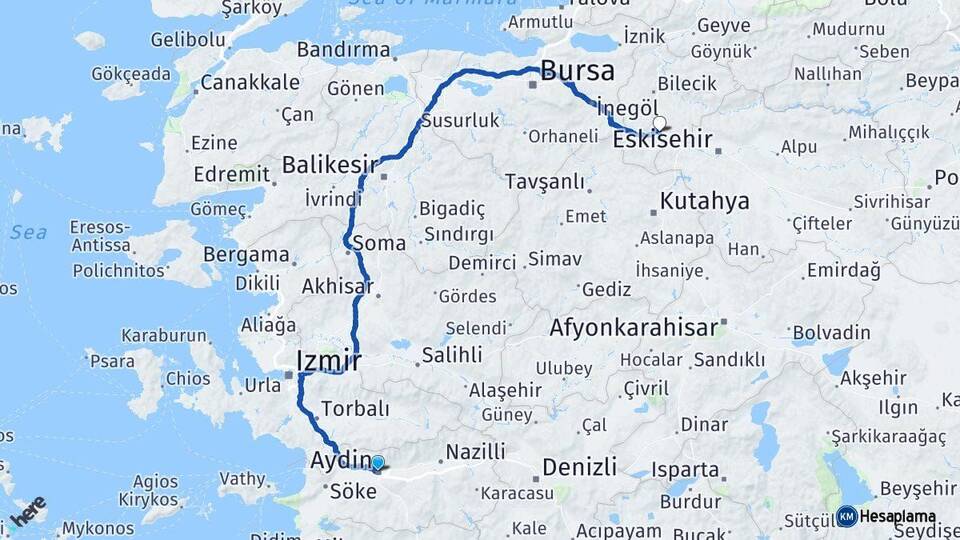 Aydın Bozüyük Bilecik Arası Kaç Km - Yol Haritası