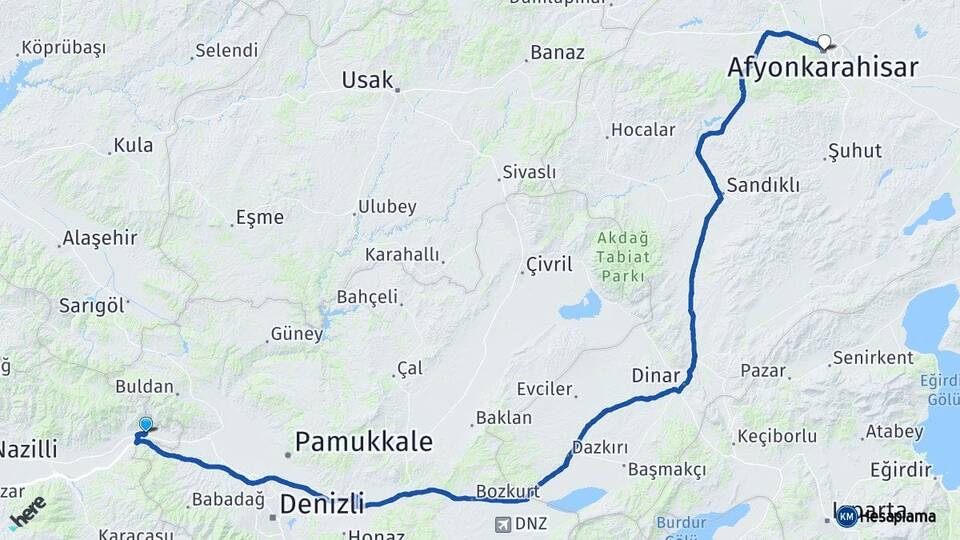 Aydın Buharkent Afyonkarahisar Arası Kaç Km - Yol Haritası