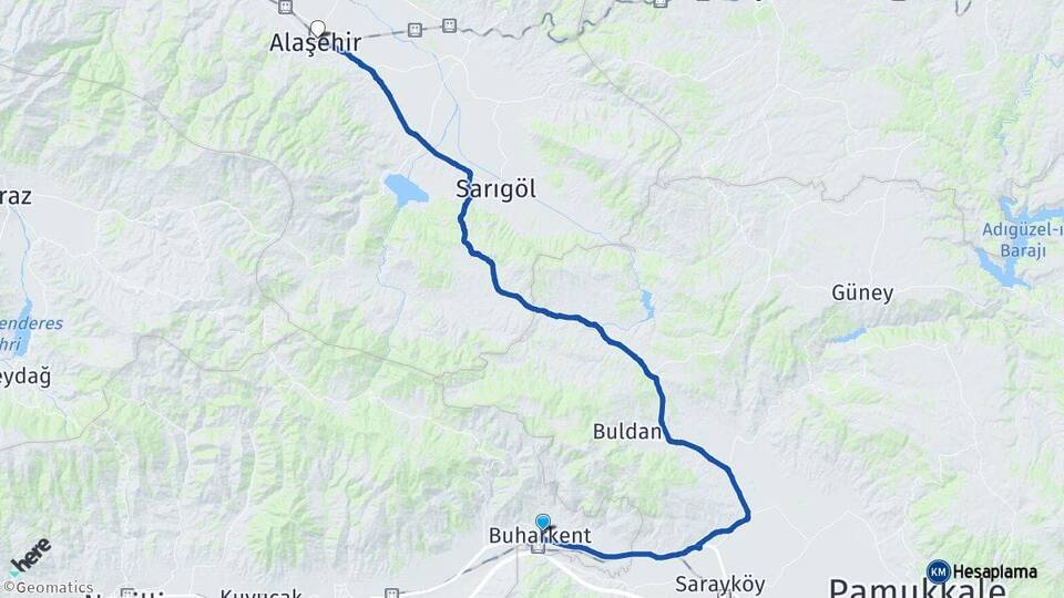 Aydın Buharkent Alaşehir Manisa Arası Kaç Km - Yol Haritası