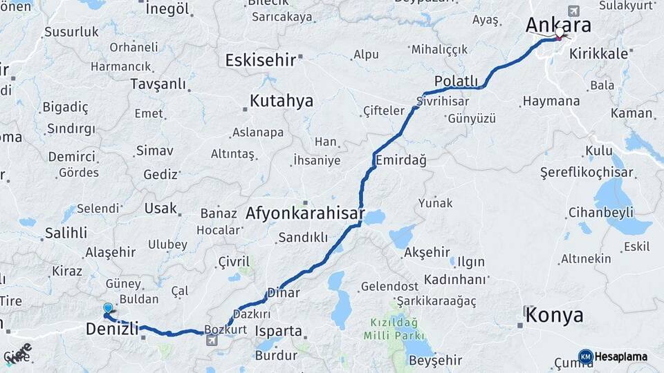 Aydın Buharkent Ankara Arası Kaç Km - Yol Haritası