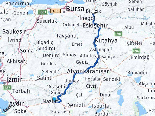 Aydın Buharkent Bilecik Arası Kaç Km - Yol Haritası