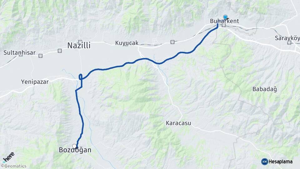 Aydın Buharkent Bozdoğan Arası Kaç Km - Yol Haritası