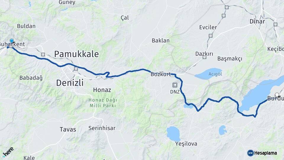 Aydın Buharkent Burdur Arası Kaç Km - Yol Haritası