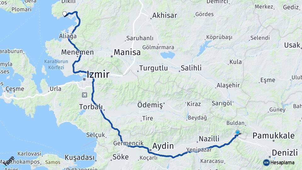 Aydın Buharkent Çandarlı Dikili İzmir Arası Kaç Km - Yol Haritası