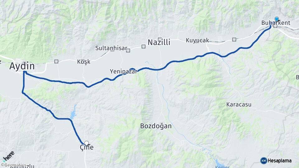 Aydın Buharkent Çine Arası Kaç Km - Yol Haritası