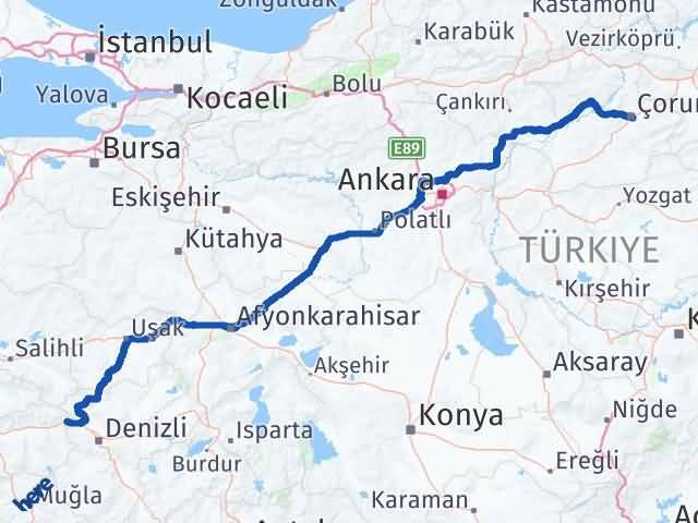 Aydın Buharkent Çorum Arası Kaç Km - Yol Haritası