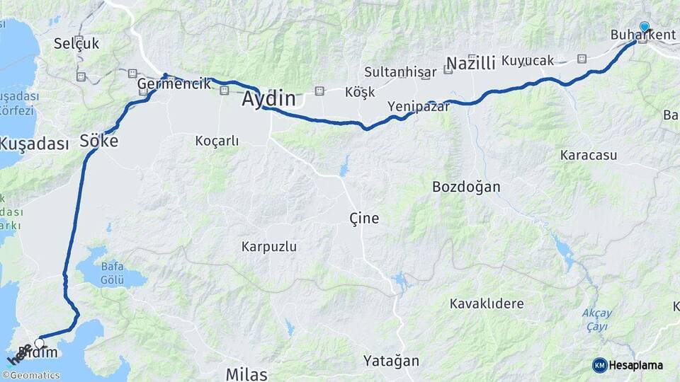 Aydın Buharkent Didim Arası Kaç Km - Yol Haritası