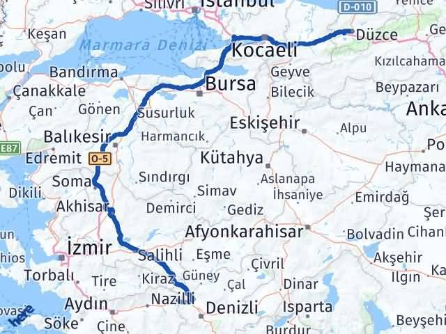 Aydın Buharkent Düzce Arası Kaç Km - Yol Haritası