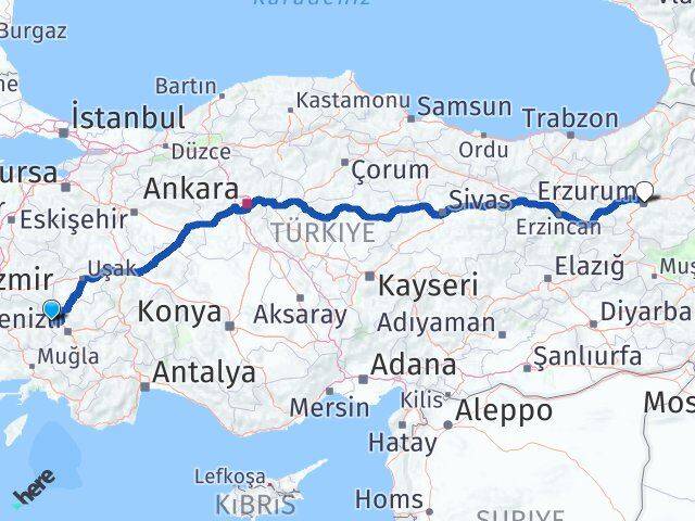 Aydın Buharkent Erzurum Arası Kaç Km - Yol Haritası