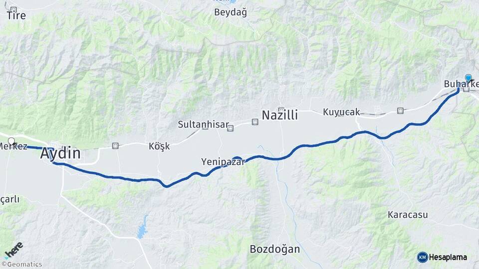 Aydın Buharkent İncirliova Arası Kaç Km - Yol Haritası