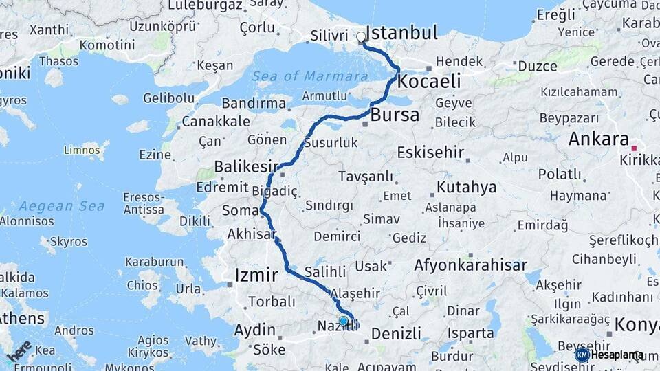 Aydın Buharkent İstanbul Arası Kaç Km - Yol Haritası