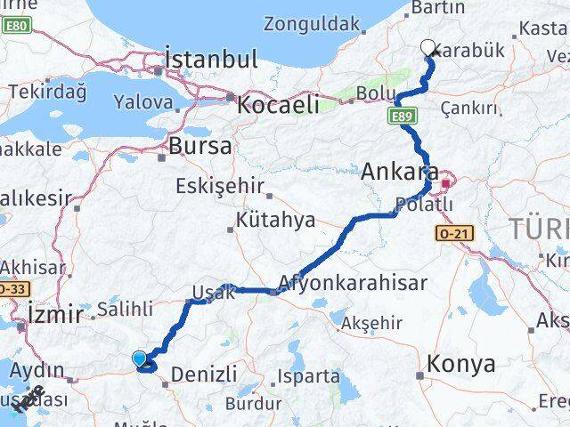 Aydın Buharkent Karabük Arası Kaç Km - Yol Haritası