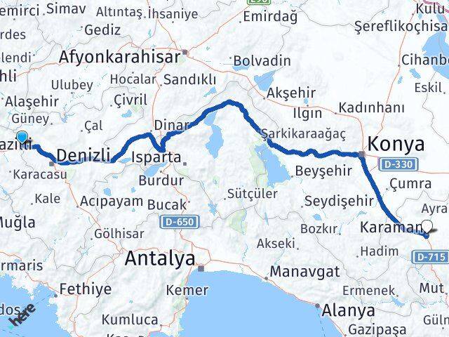 Aydın Buharkent Karaman Arası Kaç Km - Yol Haritası