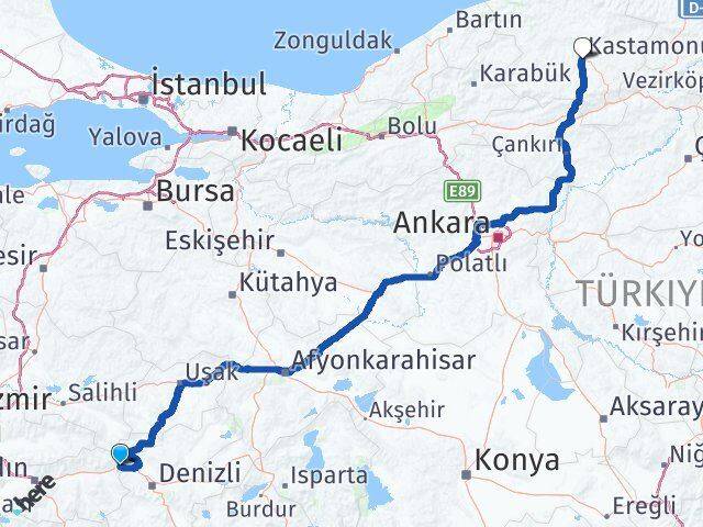 Aydın Buharkent Kastamonu Arası Kaç Km - Yol Haritası