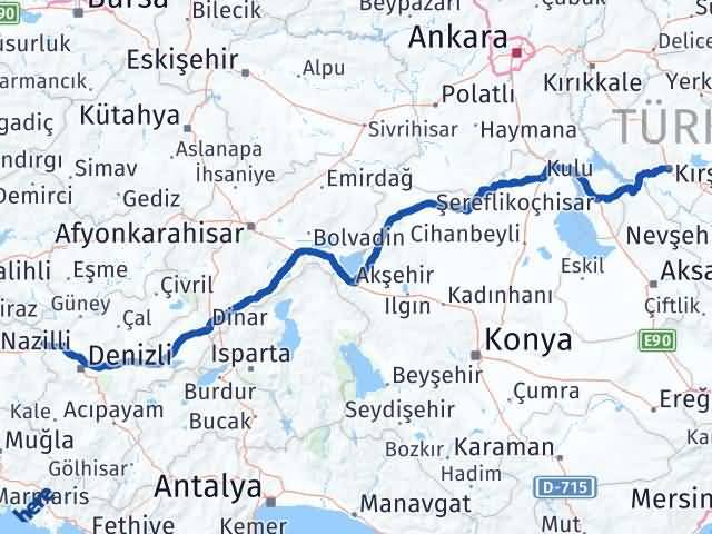 Aydın Buharkent Kırşehir Arası Kaç Km - Yol Haritası