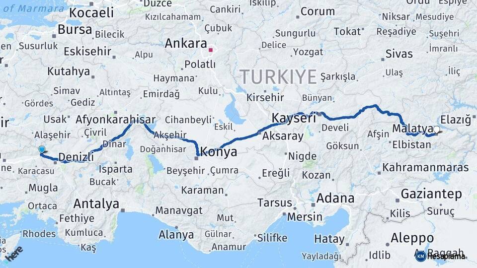 Aydın Buharkent Malatya Arası Kaç Km - Yol Haritası