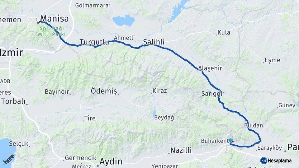 Aydın Buharkent Manisa Arası Kaç Km - Yol Haritası