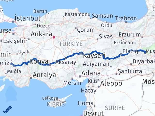 Aydın Buharkent Muş Arası Kaç Km - Yol Haritası